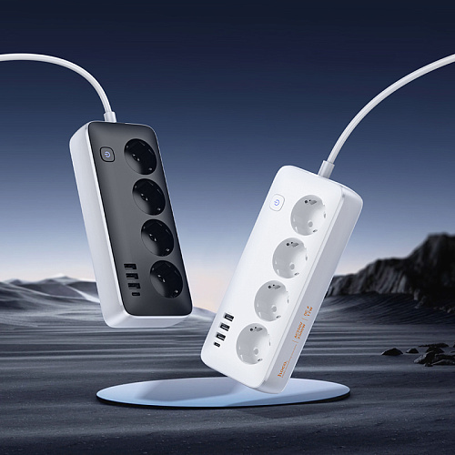 Сетевой фильтр на 4 розетки+3 USB+1 PD, 1.5 м, AC21, Sunlight, HOCO, белый