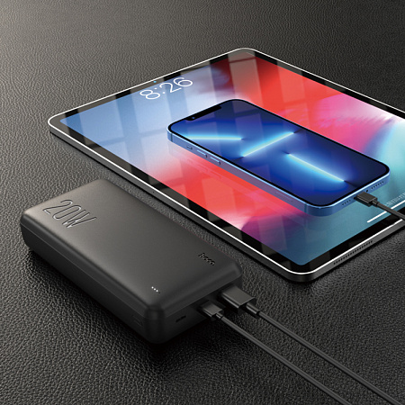 Универсальный Доп. Аккумулятор 20000mAh, J87A, HOCO, выход 1 USB (18W), 1 PD (20W), вход Micro/Type-C, черный