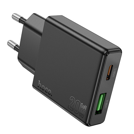 Сетевое зарядное устройство, 1 PD 20W + 1 USB 3.0 QC (N38), HOCO, черный