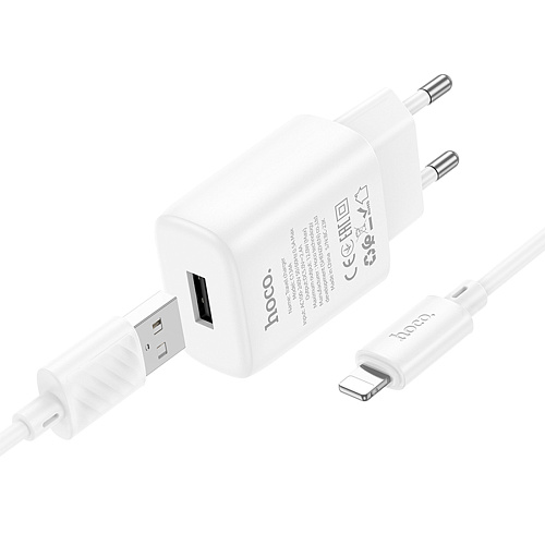 Сетевое зарядное устройство, 1 USB 2.4A (C134A), HOCO, Lighting, белый
