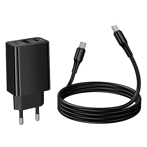 Сетевое зарядное устройство, 1 PD 20W + 1 USB 3.0 QC (CS94A), HOCO, Type-C to Type-C, черный