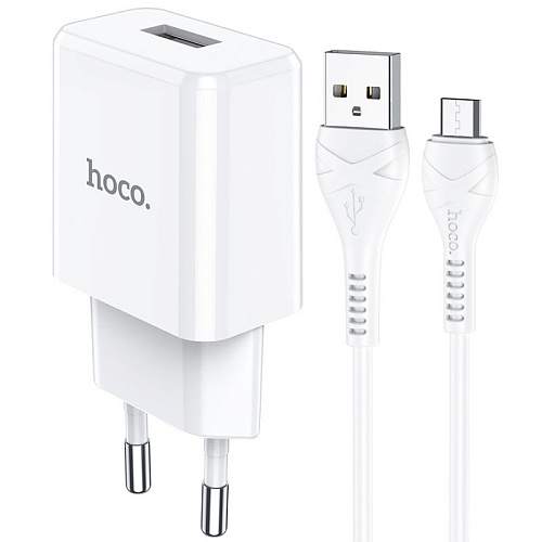 Сетевое зарядное устройство, 1 USB 2.1A (N9), HOCO, Micro, Fast Charge, Безопасный сертификат, белый