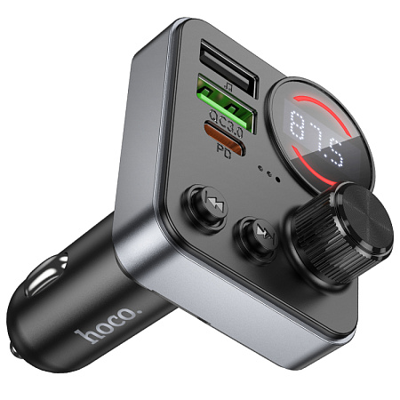Bluetooth FM модулятор, E86, HOCO, 1 USB QC3.0+1 PD (30Вт)+1 USB 5V/0.5A, черный