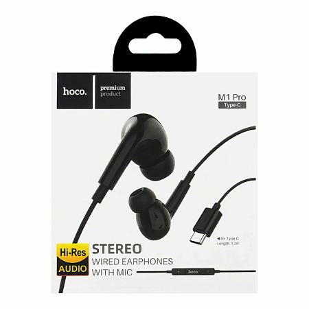 Проводные наушники M1 Pro, Type-C, HOCO, вакуумные с микрофоном, черные