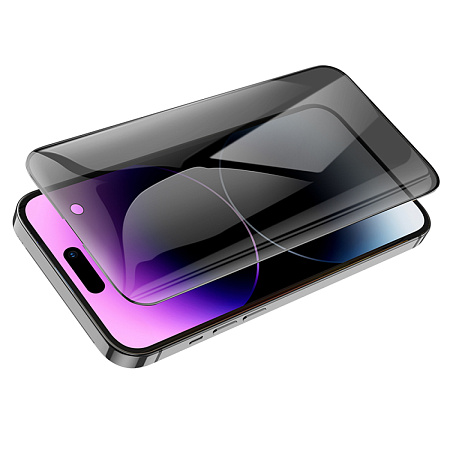 Защитное стекло на iPhone 13 (6.1)/13 Pro/14/16e, G11, HOCO, Full screen HD privacy protection tempered glass, черное