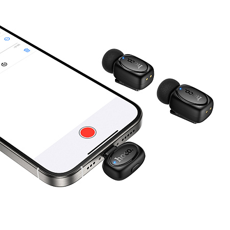 Беспроводной микрофон (2 шт) с приемником для Type-C и Lightning, L19, HOCO, черный