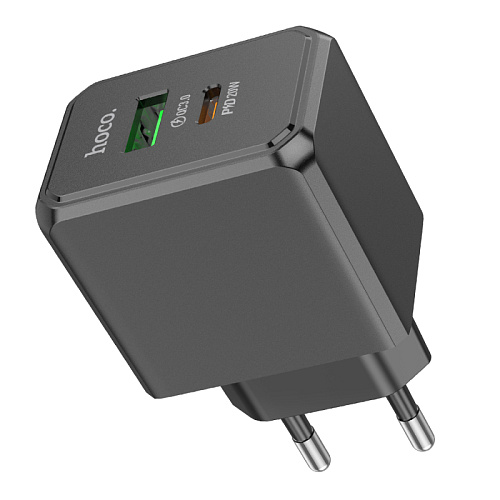 Сетевое зарядное устройство, 1 PD 20W + 1 USB 3.0 QC (CS14A), HOCO, черный