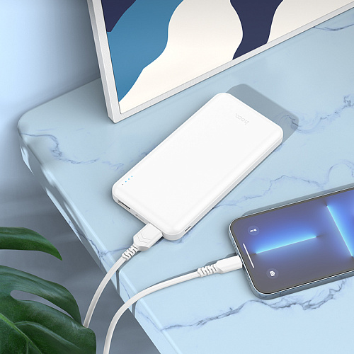 Универсальный Доп. Аккумулятор 10000mAh, J100, HOCO, выход: 2 USB (5V/2A), белый