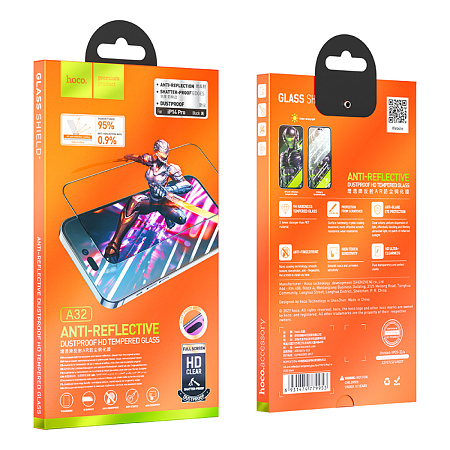 Защитное стекло для iPhone 14 Pro, A32, HOCO, AR Anti-reflection tempered glass, черное