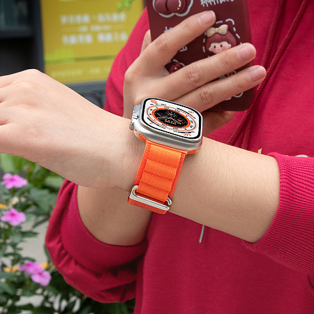 Ремешок на руку для Apple Watch 44/45/46/49 мм, HOCO, WA20, нейлоновый, оранжевый