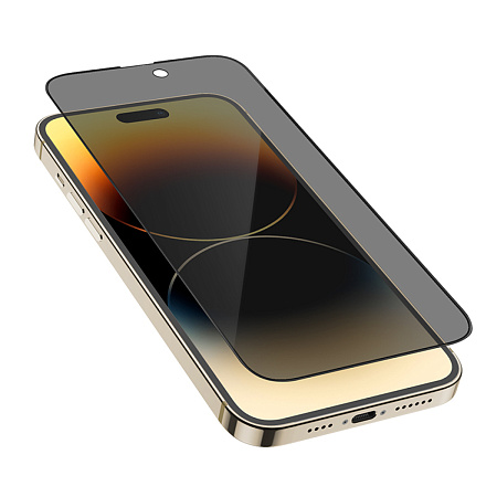 Защитное стекло на iPhone 13 (6.1)/13 Pro/14/16e, G11, HOCO, Full screen HD privacy protection tempered glass, черное