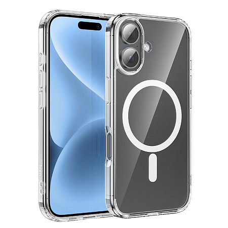 Чехол силиконовый для iPhone 16 Plus, Магнитный (MagSafe), HOCO, прозрачный
