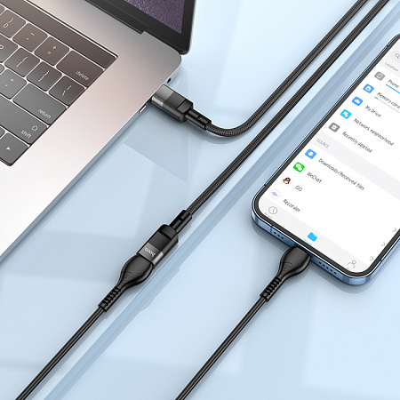 USB удлинитель с Type-C (папа) на Type-C (мама), 1.2 m, USB 2.0, HOCO, U107, черный