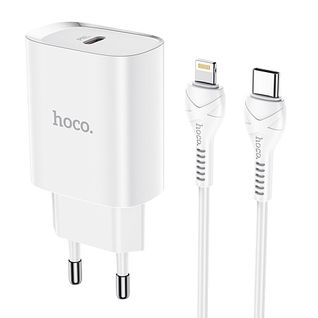 Сетевое зарядное устройство, 1 PD 20W + 1 USB 3.0 QC (N14), HOCO, Type-C to Lightning, Умная зарядка, белый