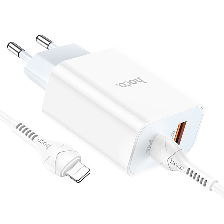 Сетевое зарядное устройство, 1 PD 20W + 1 USB 3.0 QC (C97A), HOCO, Type-C to Lightning, белый