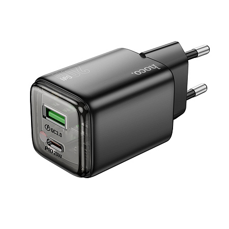 Сетевое зарядное устройство, 1 USB 3.0 QC+1 PD 20W (N52), HOCO, черный