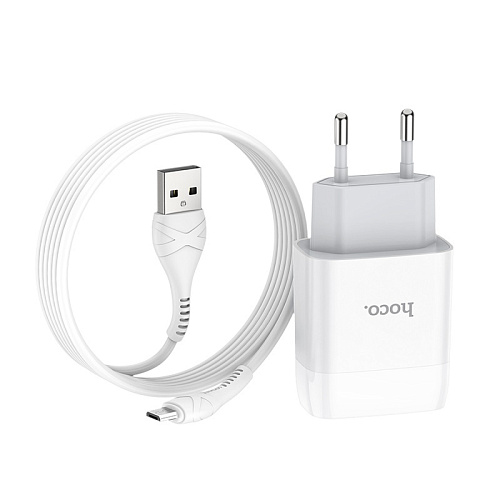 Сетевое зарядное устройство, 2 USB 2.4A (C73A), HOCO, Micro, белый