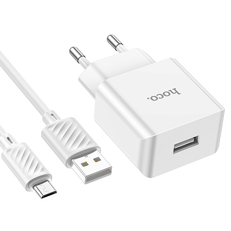 Сетевое зарядное устройство, 1 USB 2.1A (C106A), HOCO, Micro, белый