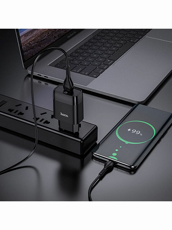 Сетевое зарядное устройство, 1 USB 3.0A (C72Q), HOCO, Type-C, черный