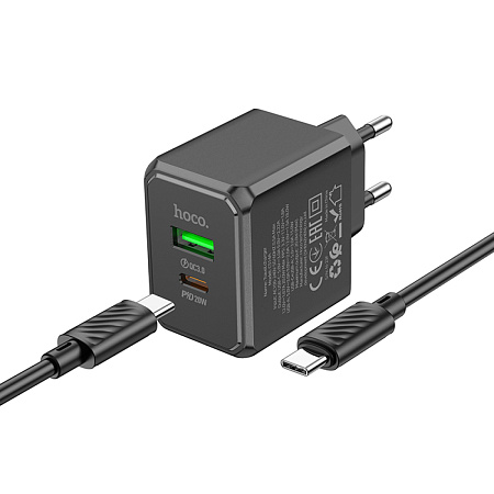 Сетевое зарядное устройство, 1 PD 20W + 1 USB 3.0 QC (CS14A), HOCO, Type-C to Type-C, черный