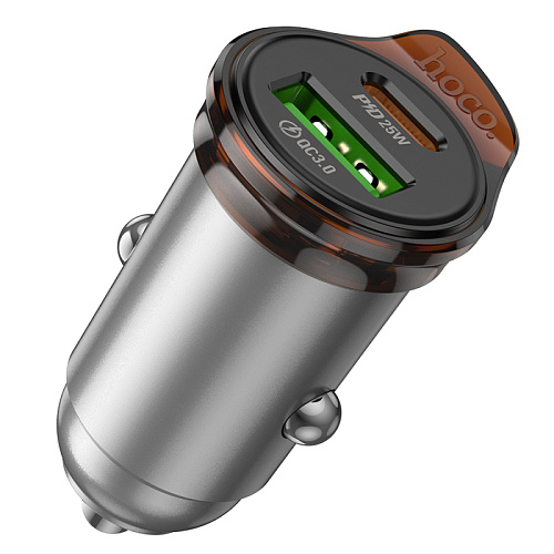 Автомобильное зарядное устройство, 1 USB QC3.0 18W, 1 PD 25W (NZ16A), HOCO, серый