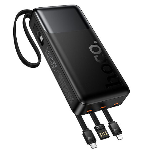 Универсальный Доп. Аккумулятор 20000mAh, J156A, HOCO, выход: 1 USB, 1 PD (20W), кабель: Type-C, Lightning, Micro, черный