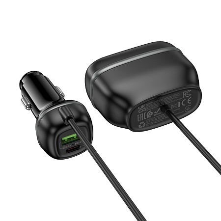 Разветвитель прикуривателя на 1 USB QC3.0 18W + 1 PD 30W + 2 прикуривателя на проводе Z59, черный