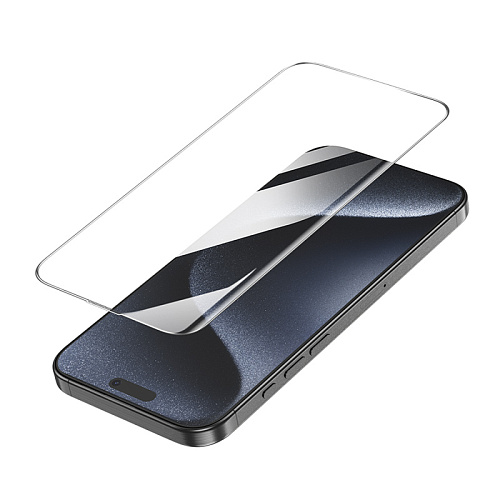 Защитное стекло на iPhone 16 Pro/17, носорог, с сеточкой для динамика, черное, X-CASE