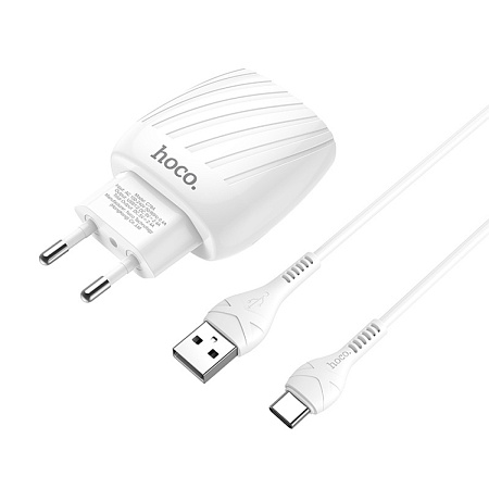 Сетевое зарядное устройство, 2 USB 2.4A (C78A), HOCO, Type-C, белый
