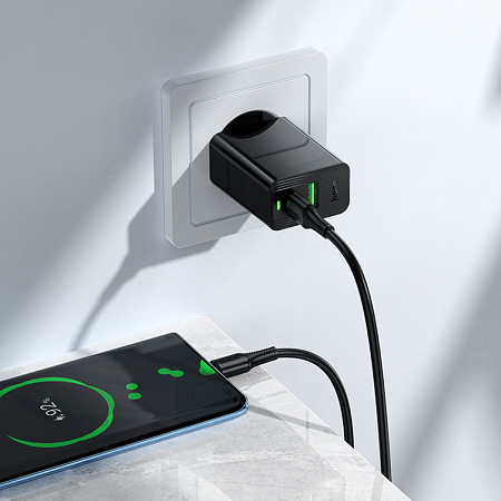 Сетевое зарядное устройство, 1 PD 20W + 1 USB 3.0 QC (CS94A), HOCO, Type-C to Type-C, черный