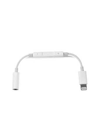 Переходник Lightning to наушники Jack, без bluetooth, музыка+кнопки регулировки громкости, белый
