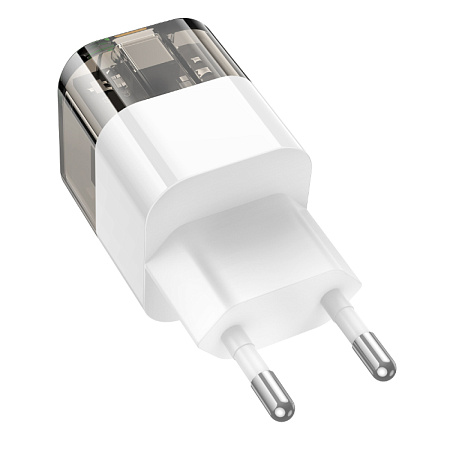 Сетевое зарядное устройство, 1 PD 30W + 1 USB 3.0 QC (C131A), HOCO, прозрачный с черным