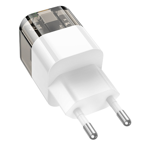 Сетевое зарядное устройство, 1 PD 30W + 1 USB 3.0 QC (C131A), HOCO, прозрачный с черным