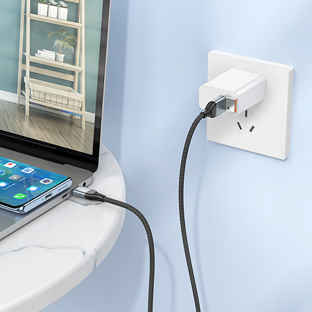 Кабель Type-C/USB-A на Type-C, 2 в 1, HOCO, U128, 1.2м, 60W, черный