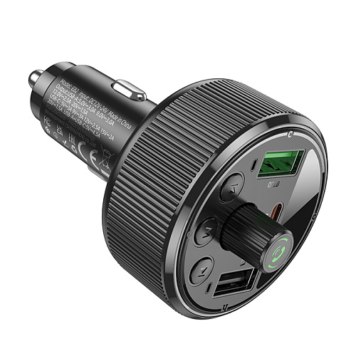 Bluetooth FM модулятор, E82, HOCO, 1 PD (30W), 1 USB (QC), черный