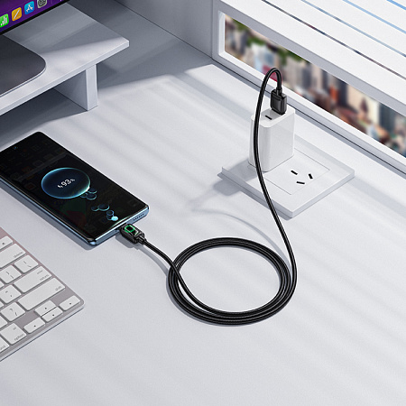 USB Кабель Type-C, HOCO, U146, 1.2 метра, с дисплеем, цвет черный, ток до 3А