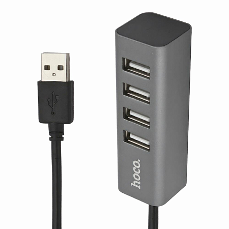 USB Хаб (HB1) c 1 USB на 4 USB, HOCO, серый