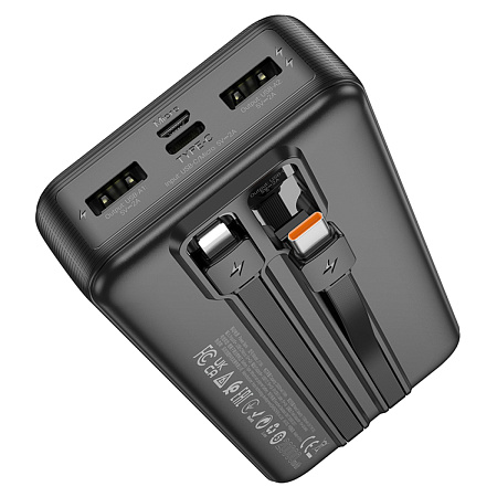Универсальный Доп. Аккумулятор 20000mAh, J118A, HOCO, выход: 2 USB (5V/2A)+кабель Lightning/Type-C, черный