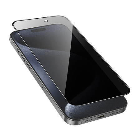 Защитное стекло для iPhone 16 Pro Max, G15, HOCO, Guardian shield series full-screen anti-spy tempered glass, черное