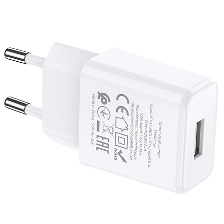 Сетевое зарядное устройство, 1 USB 2.1A (N9), HOCO, Type-C, Fast Charge, Безопасный сертификат, белый
