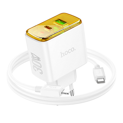 Сетевое зарядное устройство, 1 PD 30W + 1 USB 3.0 QC (CS42A), HOCO, Type-C to Lightning, белый