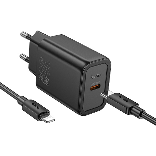 Сетевое зарядное устройство, 1 PD 30W (N62), HOCO, Type-C to Lightning, черный