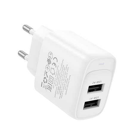 Сетевое зарядное устройство, 2 USB 2.1A (C141A), HOCO, белый