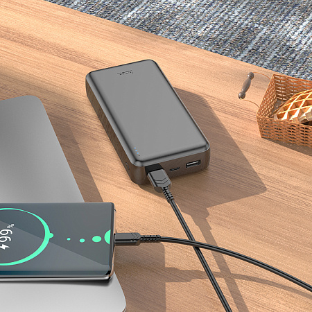 Универсальный Доп. Аккумулятор 20000mAh, J100A, HOCO, выход: 2 USB (5V/2A), черный