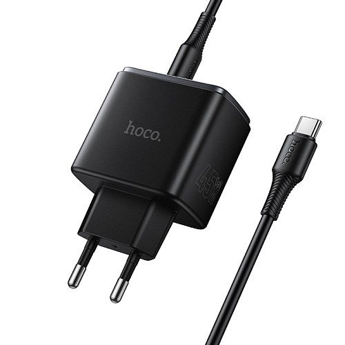 Сетевое зарядное устройство, 1 PD 45W + 1 USB 3.0 QC (C158A), HOCO, Type-C to Type-C, черный