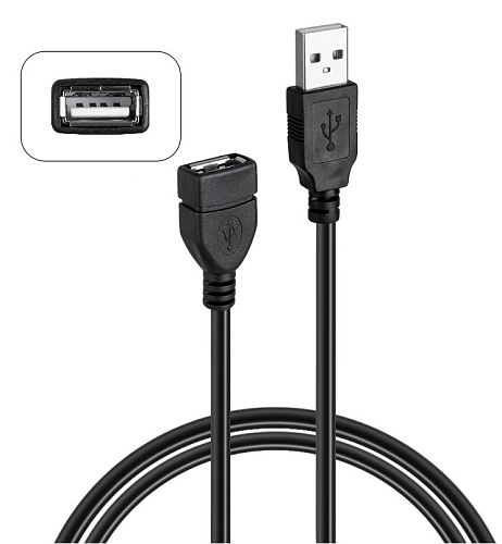 Кабель USB 2.0 удлинитель 1М, черный (папа+мама)
