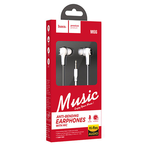 Проводные наушники M66 Passion in-line control eaphones, HOCO, белый