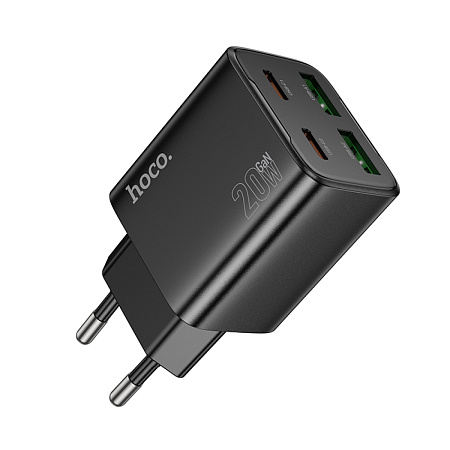 Сетевое зарядное устройство, 2 USB 3.0 QC+2 PD 20W (N55), HOCO, черный