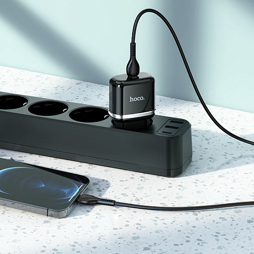 Сетевое зарядное устройство, 1 PD 20W + 1 USB 3.0 QC (N24), HOCO, Type-C to Lightning, черный