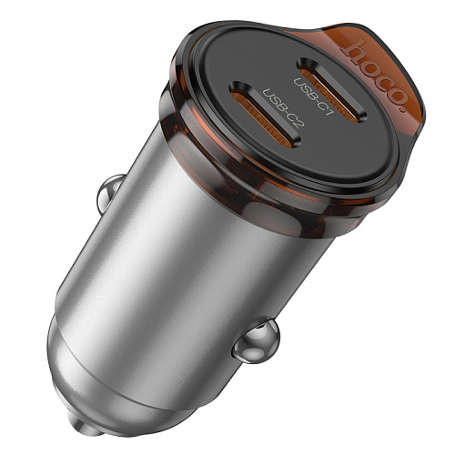 Автомобильное зарядное устройство, 2 PD 45W (NZ16B), HOCO, металлический серый